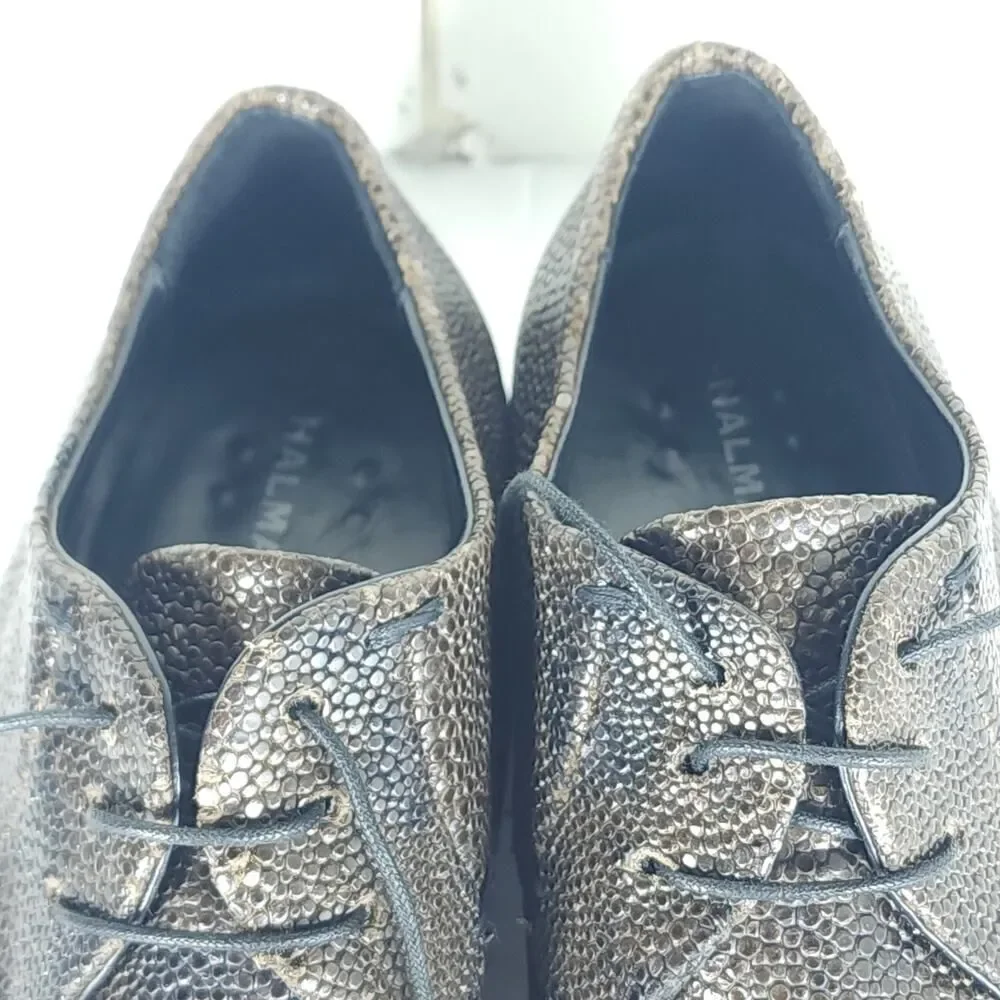 HALMANERA Women's US7-7,5 EU38 Green Leather Animal Print Lace Up Oxford Shoes
